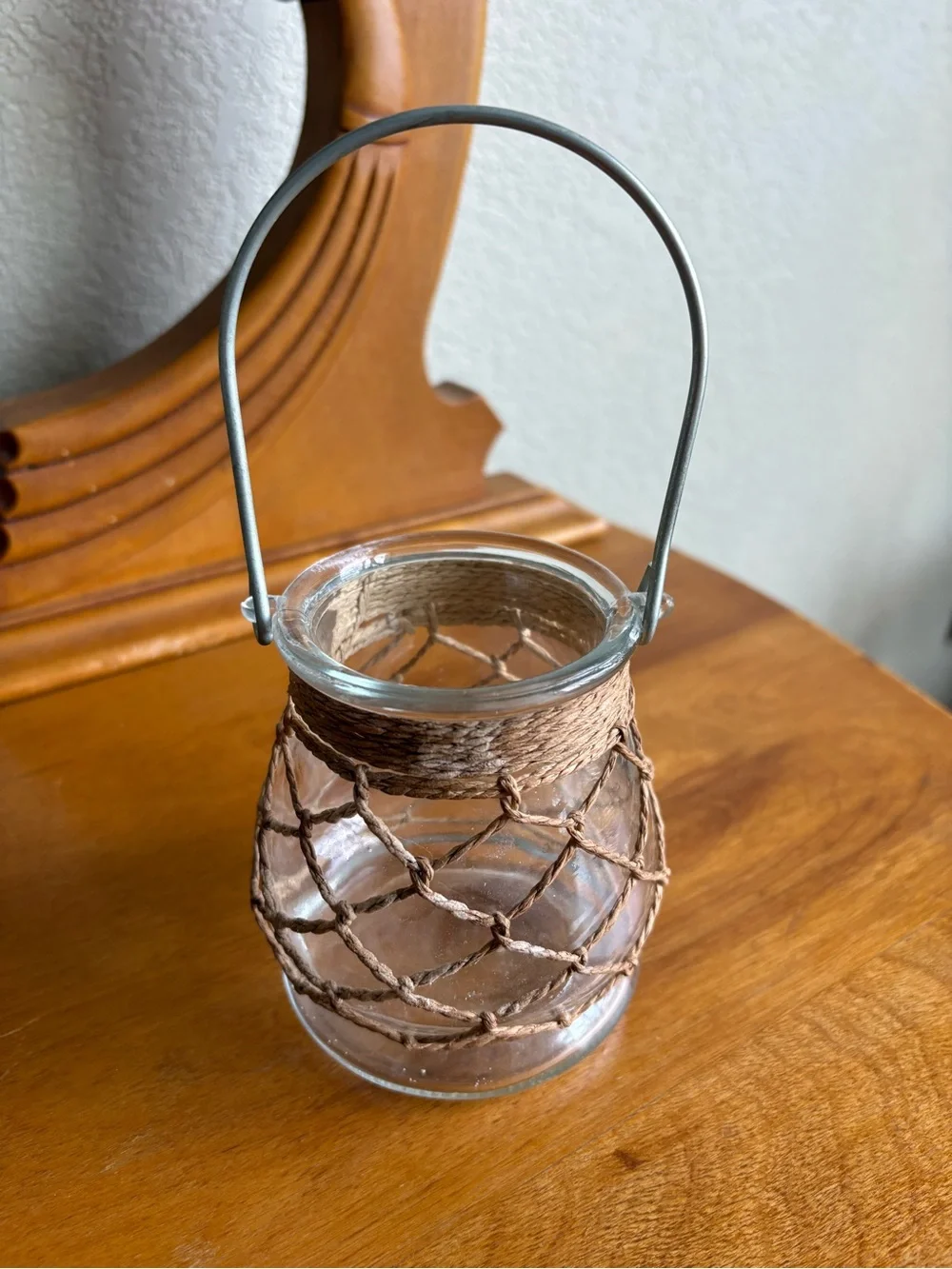 Glass Lantern Vase with Brown Twine Netting - Home Accents